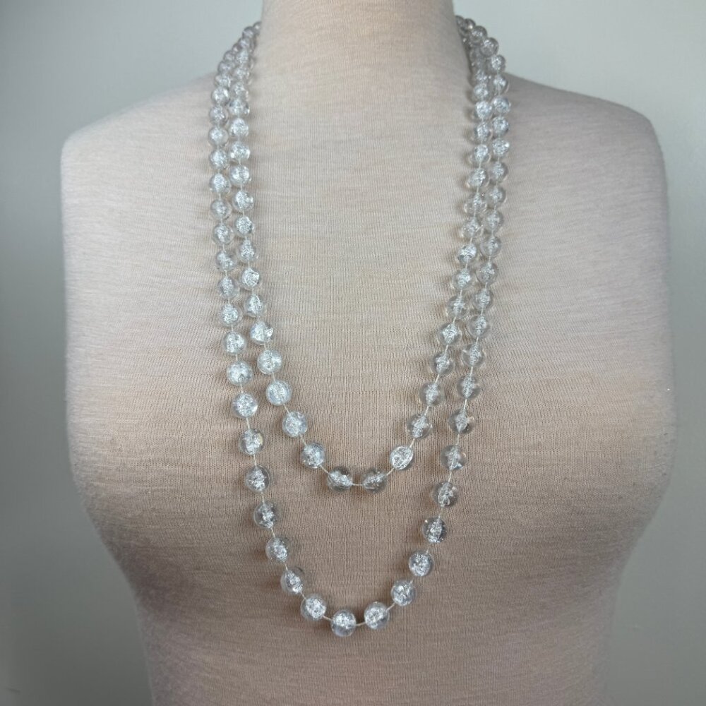 Vintage Clear Plastic Bead Necklace Bubbles Sparkle 73"